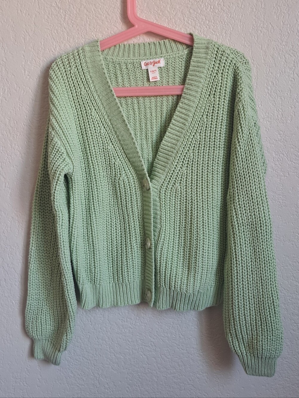 Cat & Jack Girls Green Knit Button Down Cardigan Size Small (6/7)
